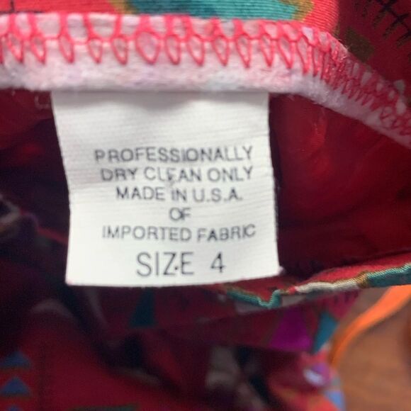 Vintage Red Geometric Shapes Skirt Mother of Pearl Buttons Sz 4 - Picture 7 of 10